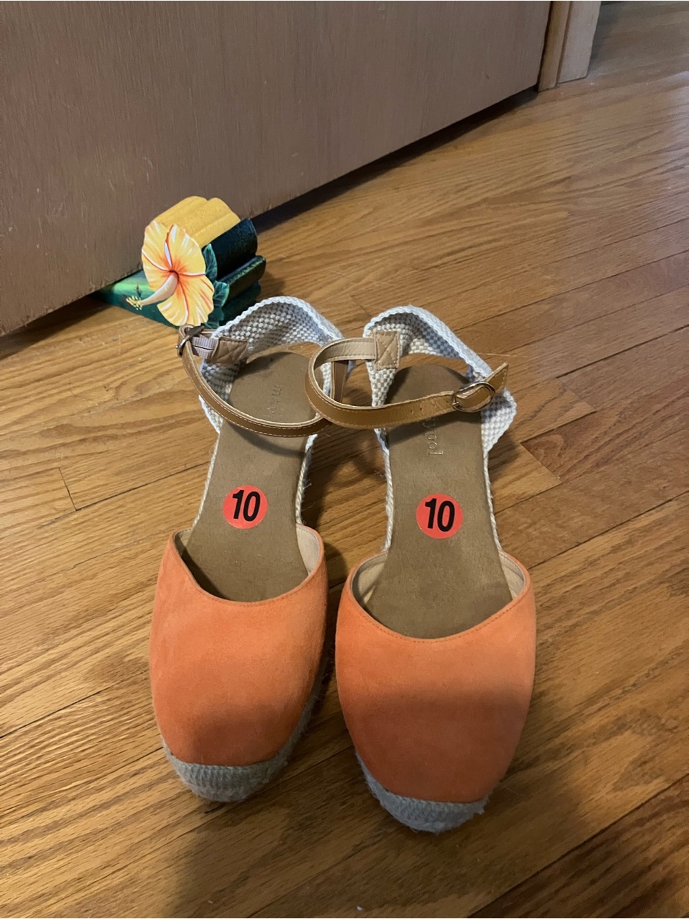 Orange Espadrille Wedge Sandals with Ankle Strap